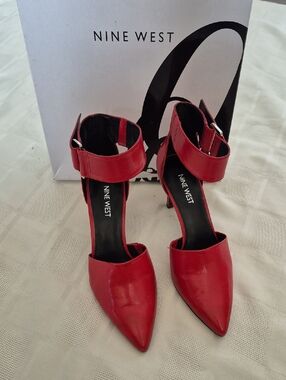 Nine West Red Pointed Toe Ankle-Strap Heels